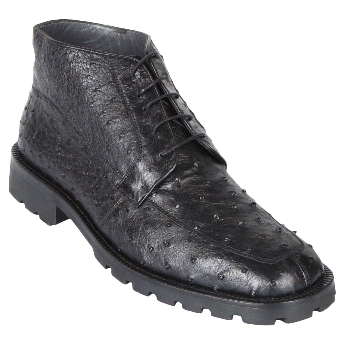 Los Altos Demi Black Genuine Ostrich Leather Skin Boots