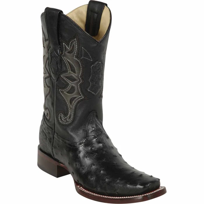 Los Altos Boots - Mens Dress Cowboy Boot - Low Priced Black Ostrich Square Toe Boots- in Black