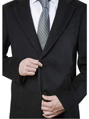 Mens Modern Fit Polyester ~ Viscose ~ Spandex Black Long men's Dress Topcoat - Winter coat