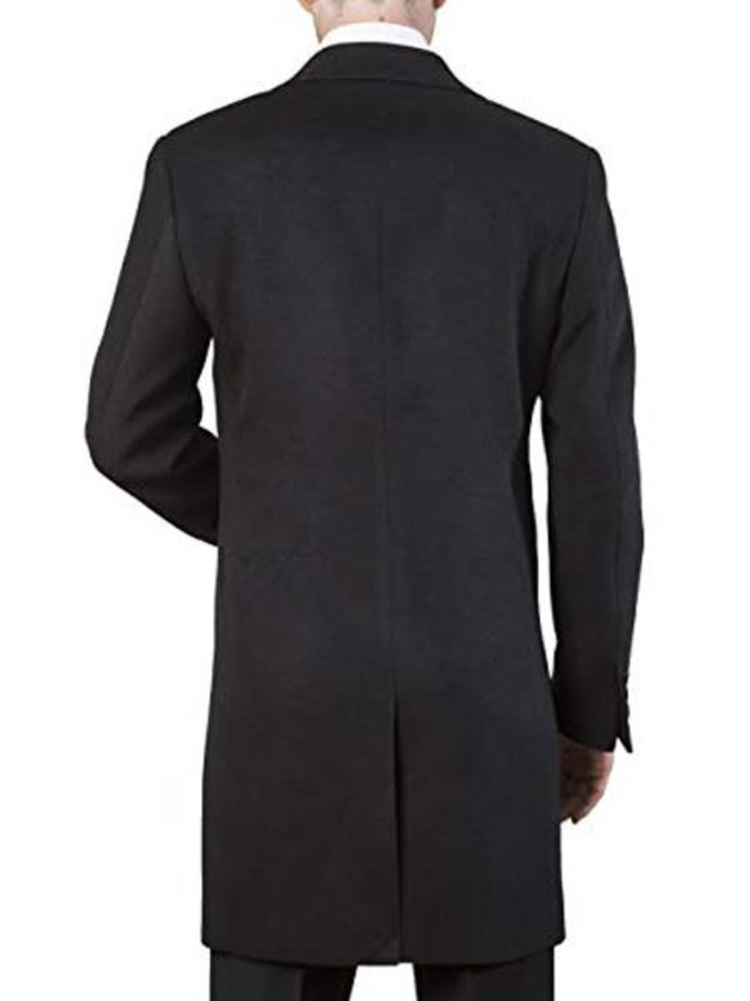 Mens Modern Fit Polyester ~ Viscose ~ Spandex Black Long men's Dress Topcoat - Winter coat