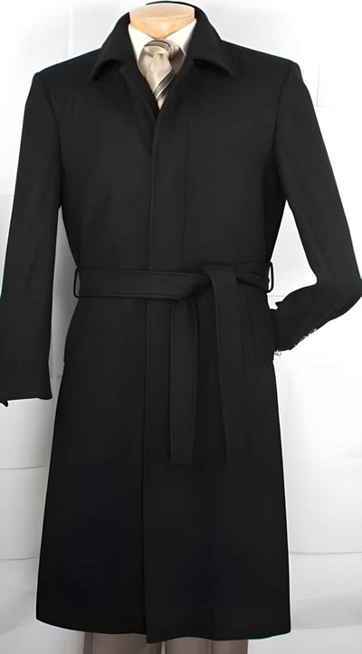 Wool fabric Blended Ankle length Belted overcoats for men Top Coat Dark color black 1   - from alligatorwarehouse.com