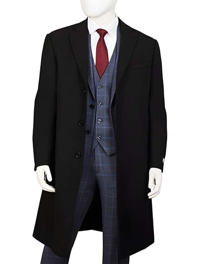 Men's Three Button Wool ~ Poly Blend Black Overcoat 1   - from alligatorwarehouse.com