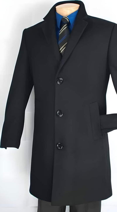 Men's Car Coat - Mid length Wool Coat Collection in a Soft Cashmere Blend - Dark color black Overcoat - Mens Overcoat 1   - from alligatorwarehouse.com