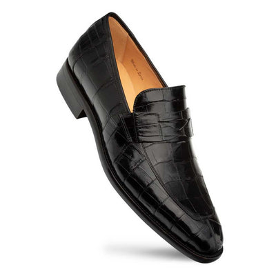 Men's Black Piccolo Genuine American Alligator Penny Loafer By Mezlan Made In Spain Brand 1   - from alligatorwarehouse.com