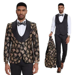 2024 Black & Pink Shiny Floral Mens 3pc Suit by Tazzio