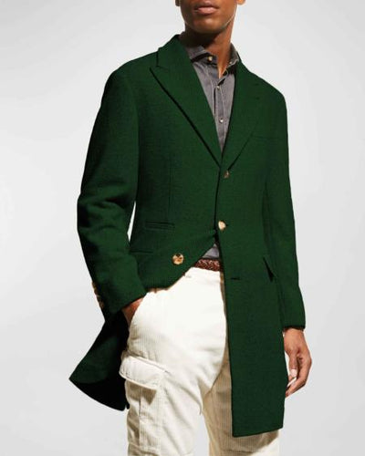 Mens Carcoat - Dark Green Three Quarter Peak Lapel Topcoat 1   - from alligatorwarehouse.com