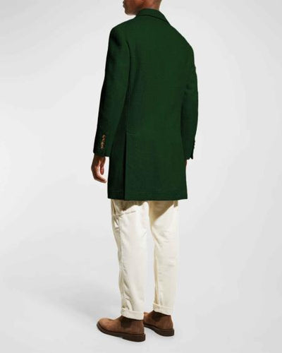 Mens Carcoat - Dark Green Three Quarter Peak Lapel Topcoat 2   - from alligatorwarehouse.com
