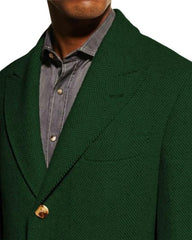 Mens Carcoat - Dark Green Three Quarter Peak Lapel Topcoat