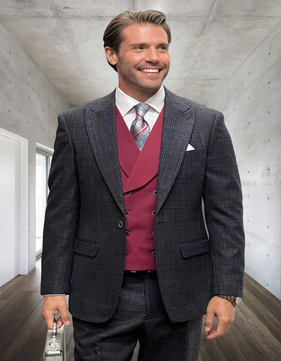Men's Designer Wool Vested Black Glen Plaid Suit 1   - from alligatorwarehouse.com