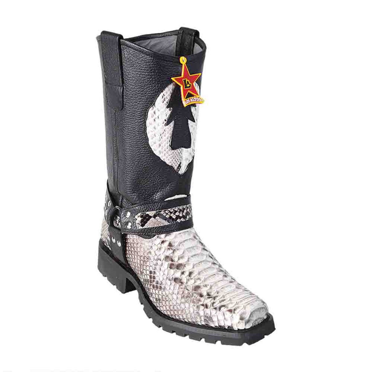 Los Altos Natural & Black Python Biker Boots