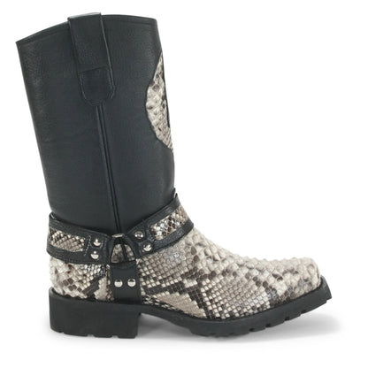 Los Altos Natural Black Python Biker Boots