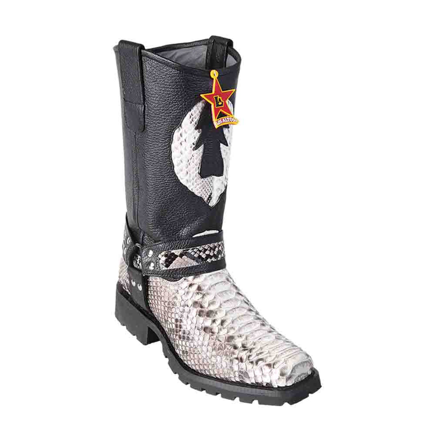 Los Altos Natural Black Python Biker Boots