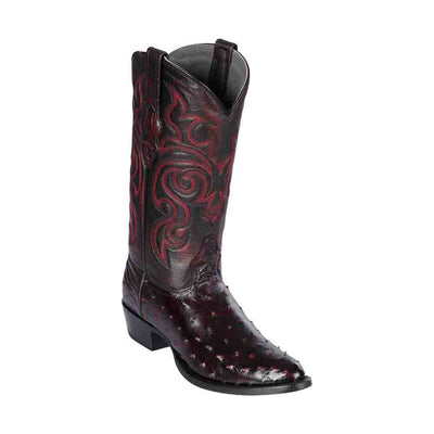 Los Altos Men's Black Cherry Full Quill Ostrich Round Toe Boots 1   - from alligatorwarehouse.com