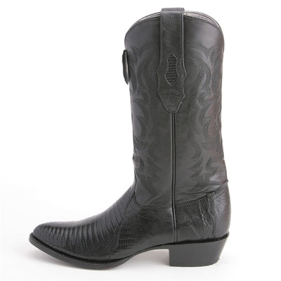 Los Altos Men's Black Teju Lizard Round Toe Boots 3   - from alligatorwarehouse.com