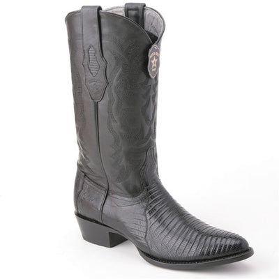 Los Altos Men's Black Teju Lizard Round Toe Boots 2   - from alligatorwarehouse.com