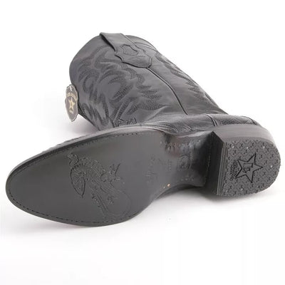 Los Altos Black Snip Toe Boots Genuine Teju Skin 4   - from alligatorwarehouse.com