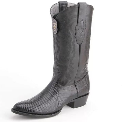 Los Altos Black Snip Toe Boots Genuine Teju Skin 1   - from alligatorwarehouse.com