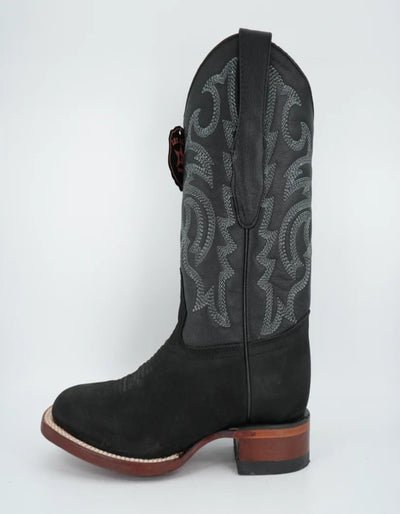 Los Altos Men's Nobuck Black Wide Square Toe Boot 5   - from alligatorwarehouse.com