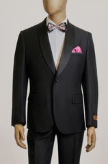 Steve Harvey Suits - Black Suit - Designer Brand Shawl Lapel Suit No Pleated Pants Modern Fit