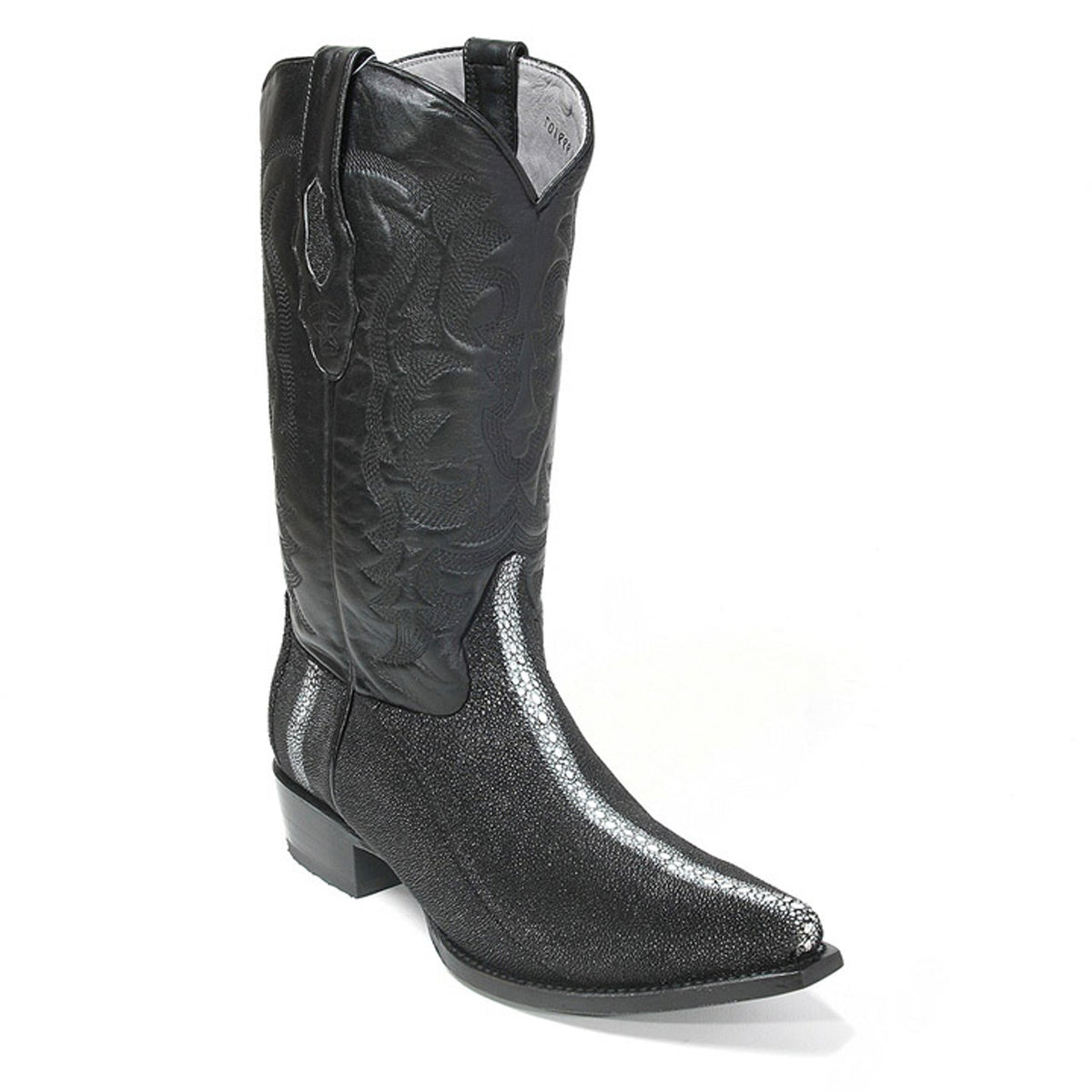 Los Altos Men's Black Stingray with Full Rowstone Finish Snip Toe Boots