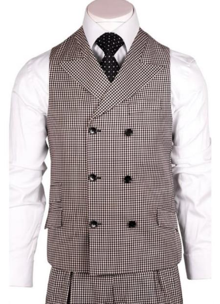 Black And White Check, Pure Wool, Wide Leg Suit And Vest