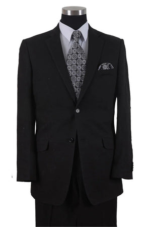 Mens 2 Button 100% Linen Black Suit with elbow side vents patches in black
