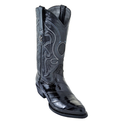 Los Altos Men's Black Eel Skin J Toe Boots 1   - from alligatorwarehouse.com