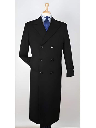 Center Vent 100% Wool Gabardine Double Breasted Black Top Overcoat 1   - from alligatorwarehouse.com