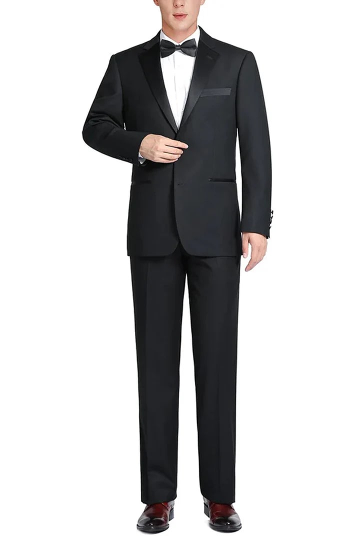 Mens Traditional Two Button Classic Fit Notch Black Tuxedo