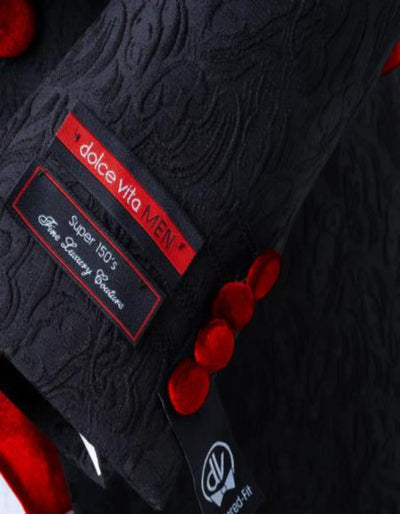 Mens Black With Red Velvet Lapel 3-Piece Tailored-Fit Tuxedo 1   - from alligatorwarehouse.com