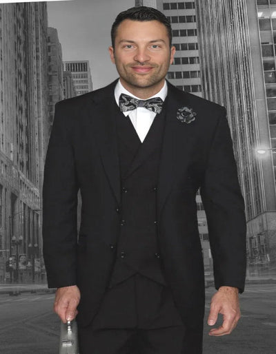 Pleated?ÿDress?ÿMen?ÿSuits - Men's Designer Classic Fit Pleated Pant Wool Double Breasted Black Suit 1   - from alligatorwarehouse.com