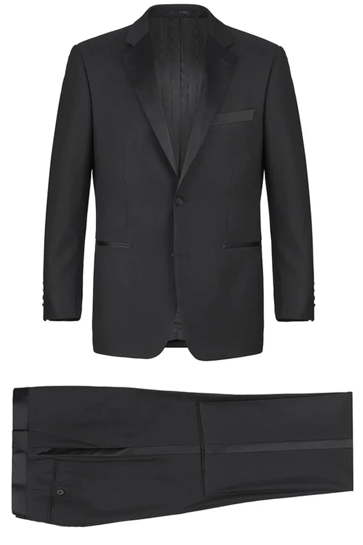 Mens Traditional Two Button Classic Fit Notch Black Tuxedo