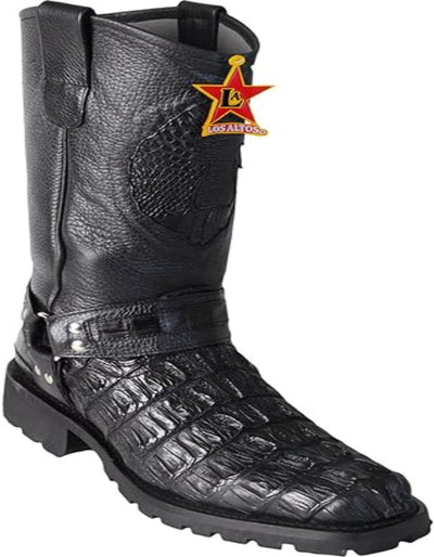 Men's Biker Design Genuine Leather Caiman Tail Western Boots with Industrial Sole 1   - from alligatorwarehouse.com