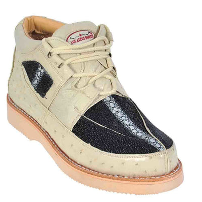 Los Altos Black & Winter White Stingray with Ostrich Men's Casual Sneakers 1   - from alligatorwarehouse.com