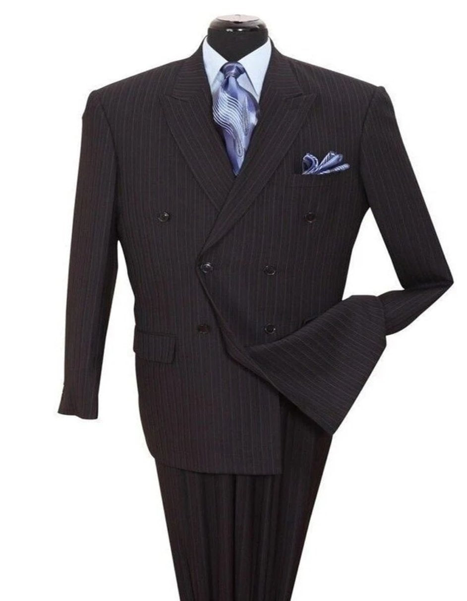 Pleated?ÿDress?ÿMen?ÿSuits - Mens Classic Double Breasted Smooth Pinstripe Black Suit
