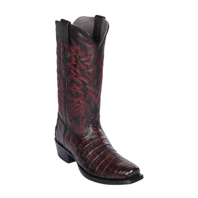 Los Altos Belly 7 Toe Black & Cherry Caiman Boots 1   - from alligatorwarehouse.com