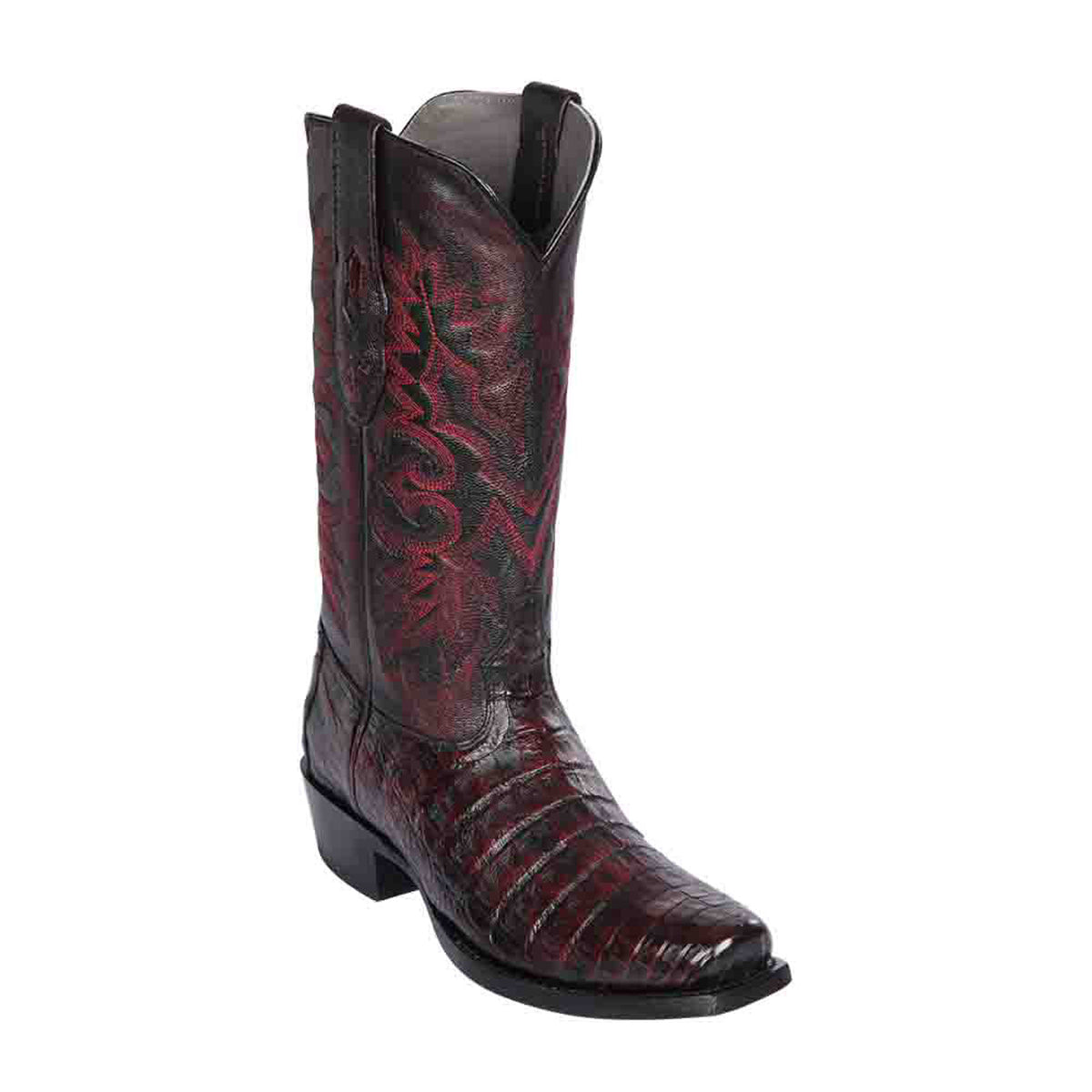 Los Altos Belly 7 Toe Black & Cherry Caiman Boots