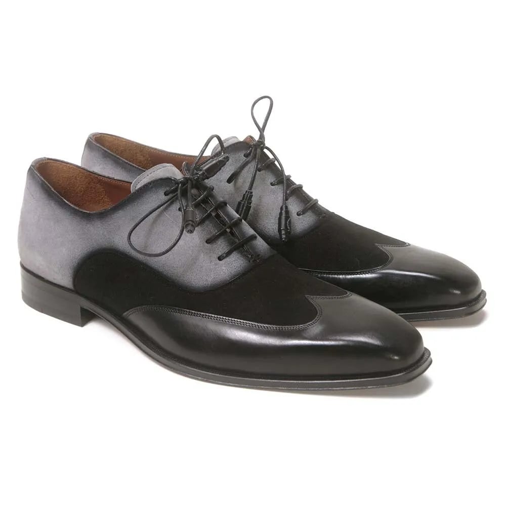 Mezlan Men Black and Grey Suede Wing Tip Oxford