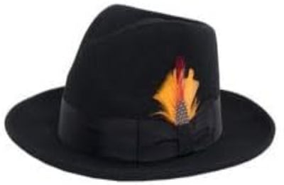 Gangster 100% Austrailian Wool Crushable Mens Fedora Hat - Removable Feather Gangster Black and Grey Mens Fedora Hat 1   - from alligatorwarehouse.com