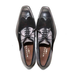 Men Black and Grey Suede Wing Tip Oxford By Mezlan Made In Spain Brand