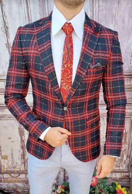 Red Tartan Blazer - Red Plaid Sport Coat - Mens Red Blazer