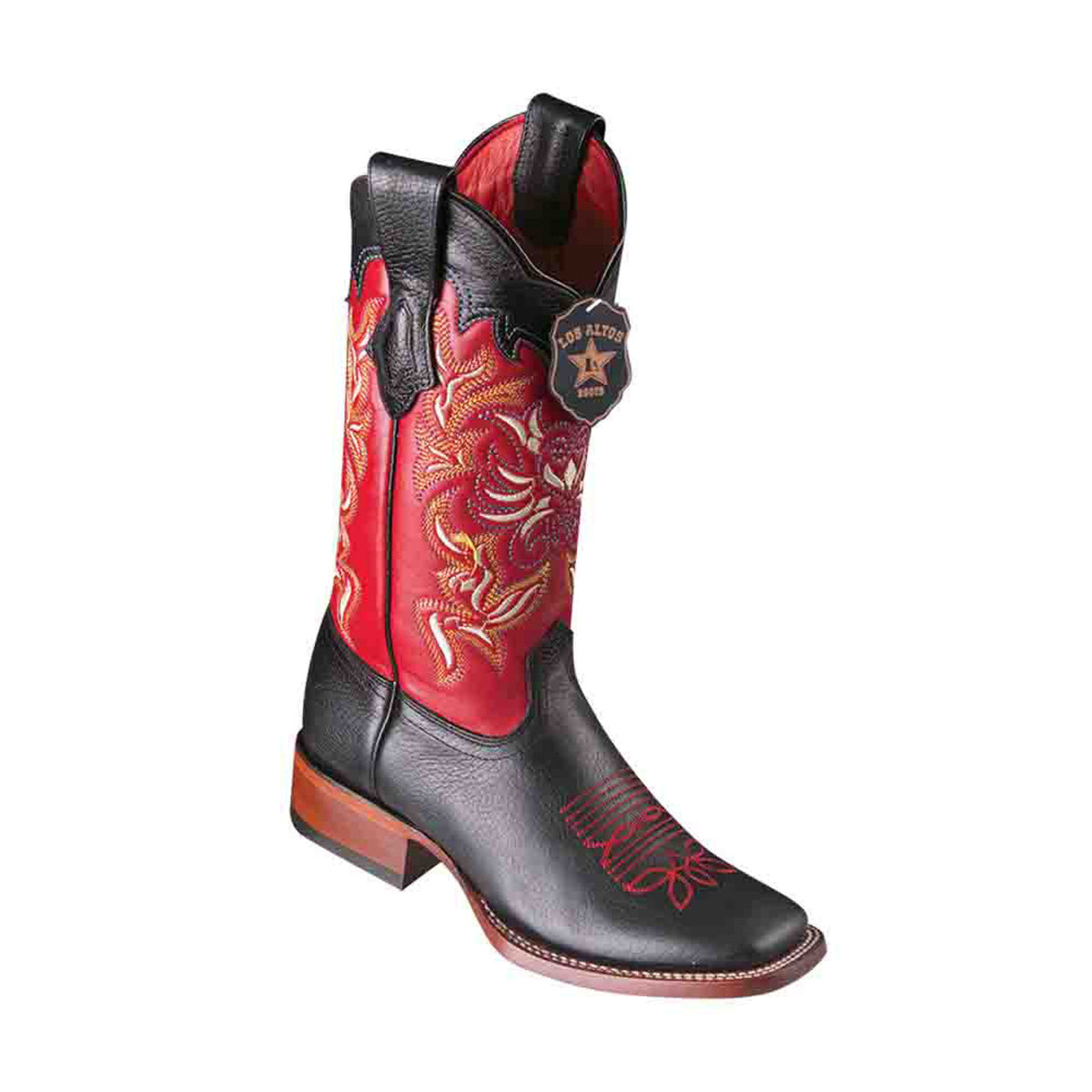 Los Altos Grisly Black & Red Leather Square Toe Women’s Boot