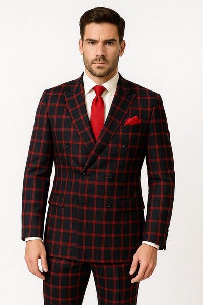 1920s Gangster Suit - Red Plaid Double Breasted Blazer With Matching Pants 1   - from alligatorwarehouse.com