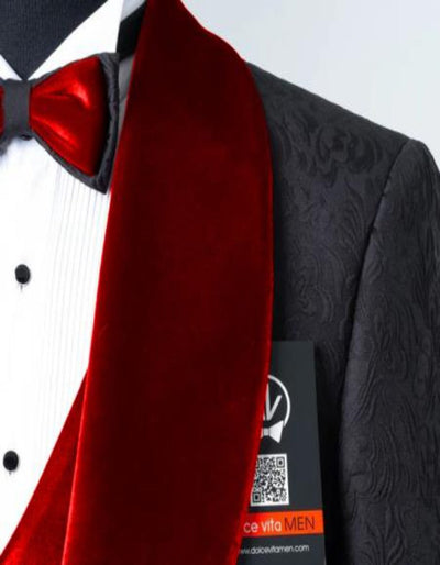Mens Black With Red Velvet Lapel 3-Piece Tailored-Fit Tuxedo 2   - from alligatorwarehouse.com