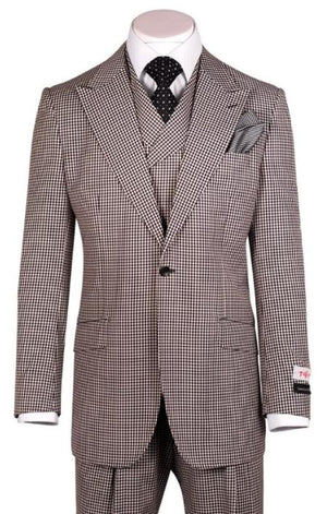 Black And White Check, Pure Wool, Wide Leg Suit And Vest