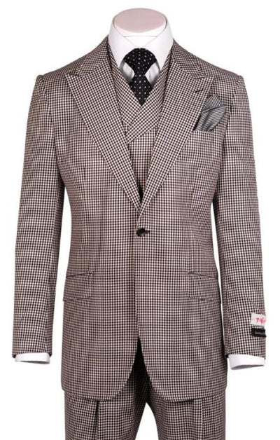 Black And White Check, Pure Wool, Wide Leg Suit And Vest 1   - from alligatorwarehouse.com