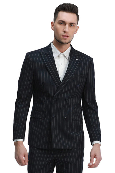 Men's Slim Fit Double Breasted Bold Gangster Pinstripe Suit In Black 1 WZ-4288  - from alligatorwarehouse.com