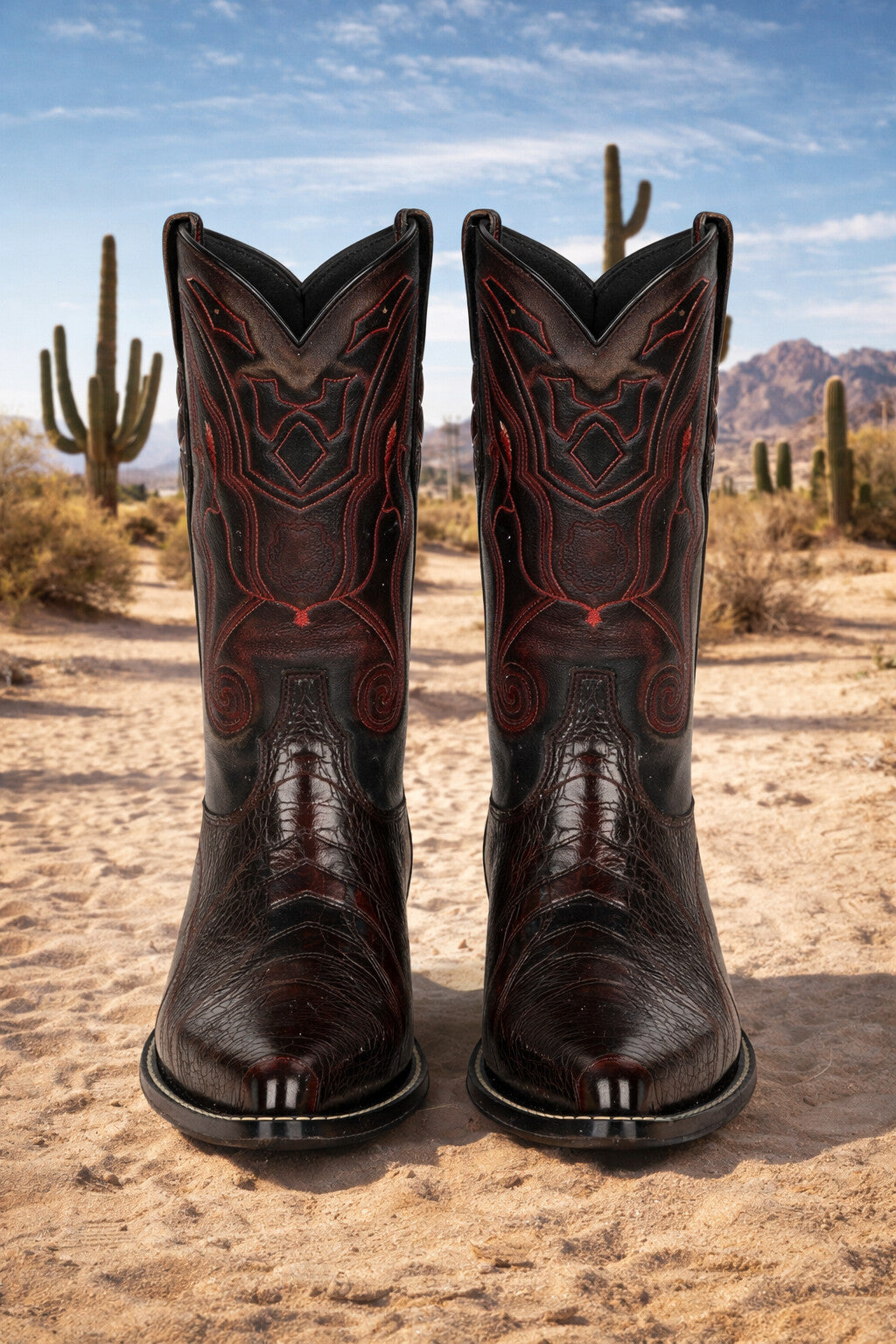 Black Cherry Ostrich Cowboy Boots J-Toe