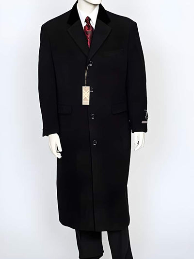 Men's Dress Coat Black Velvet Notch Collar Wool/Cashmere 4 Button Overcoat 1   - from alligatorwarehouse.com