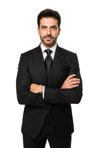 Suits With Baggy Pleated Pants - Wide Leg Pants 100% Wool - Classic Fit in Black Color by Rossiman 4   - from alligatorwarehouse.com